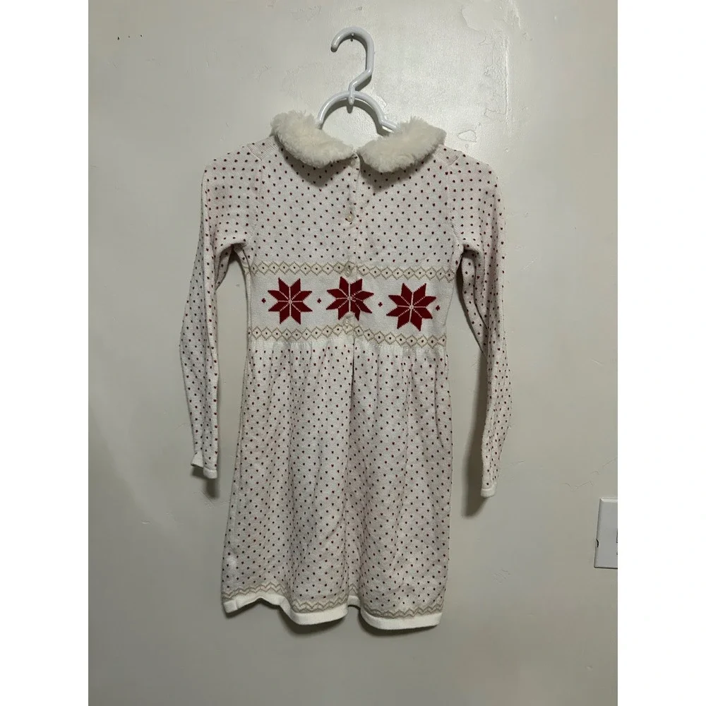 Janie and Jack Snowflake Lane Faux Fur‎ Collar Sweater Dress girls size 10